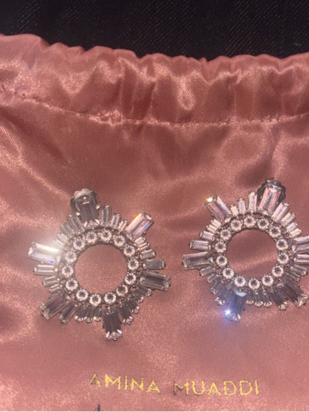 Authentic Amina Muaddi Silver Crystal Sunburst Earrings